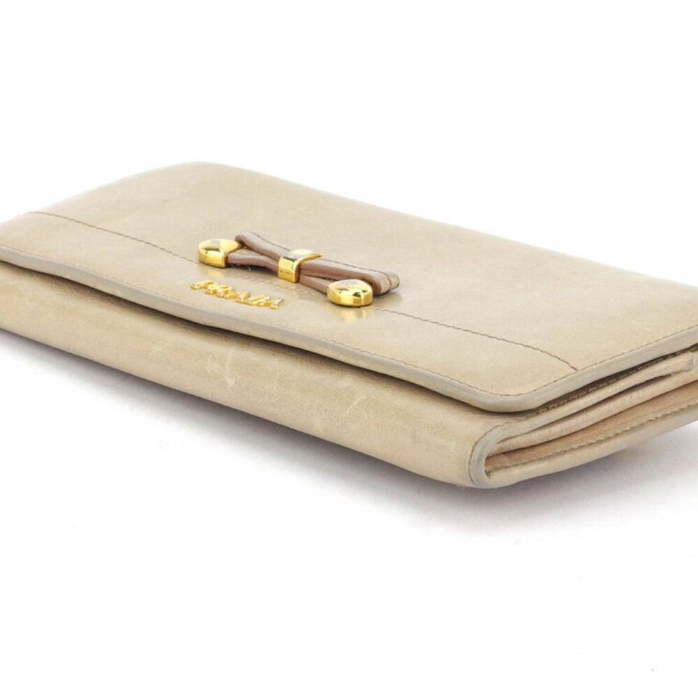 PRADA Purse ribbon beige pink leather Authentic used